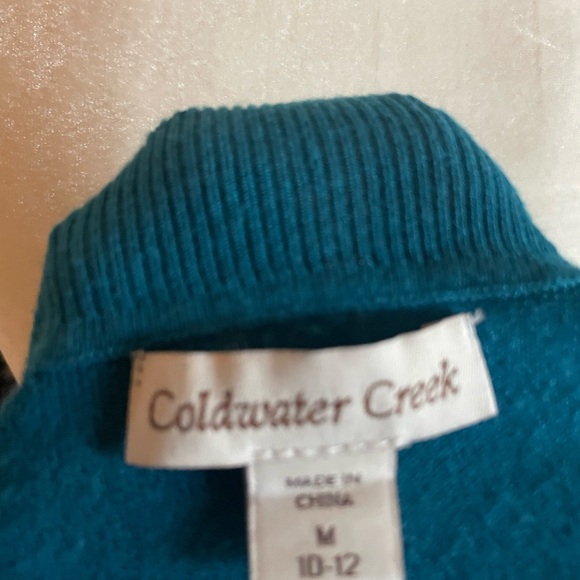 Coldwater Creek Teal Blue Mock Neck Short Sleeve Lightweight Sweater Size M - Picture 5 of 7